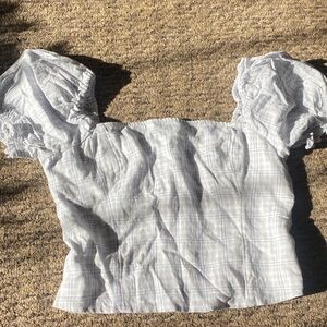 Abercrombie & Fitch Gray Plaid Puff Sleeve Blouse